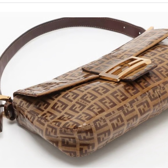 Authentic Fendi Zucchino Mamma Baguette Coating Canvas Shoulder bag Brown - Picture 4 of 12